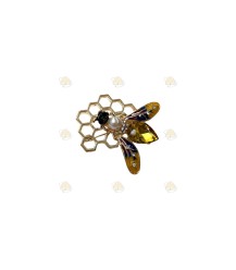 Brosche - Biene auf Honigwabe mit Perle