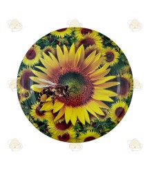 Biene auf Sonnenblume 82 mm TO Deckel - 12 Stück