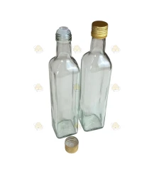 Quadratische Glasflasche mit Metall-Schraubverschluss 500 ml, im 21er-Pack