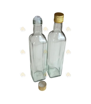 Quadratische Glasflasche mit Metall-Schraubverschluss 500 ml, im 21er-Pack