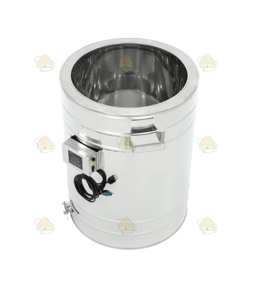 Rostfreier Edelstahl Abfüllkübel 100 Liter, beheizt, 230 Volt mit RVS 6/4" Hahn, konischem Boden - Premium