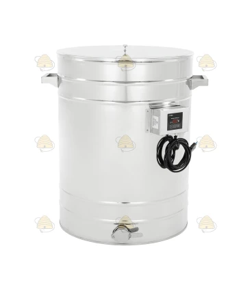 Rostfreier Edelstahl Abfüllkübel 100 Liter, beheizt, 230 Volt mit RVS 6/4" Hahn, konischem Boden - Premium